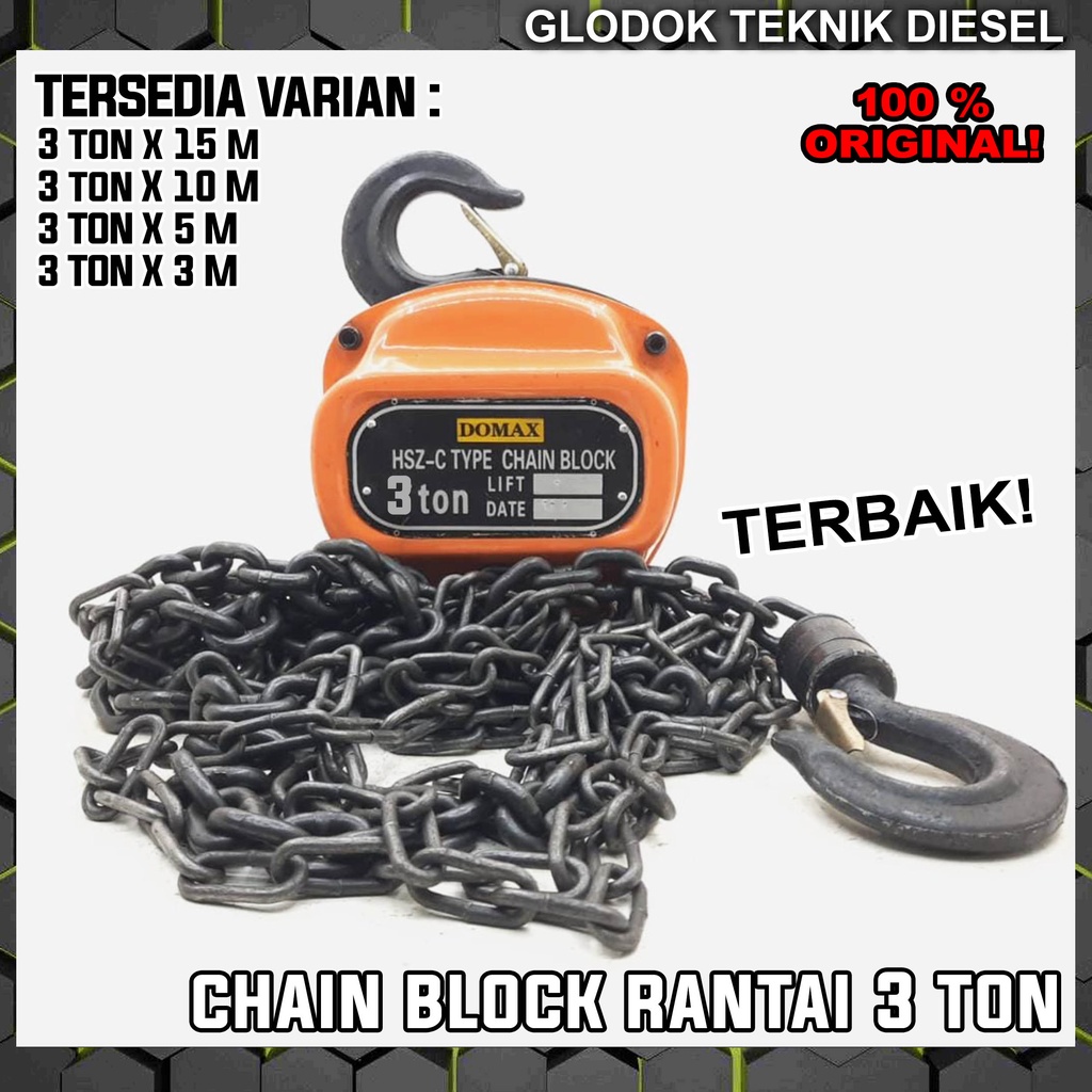 Jual Chain Block Takel Katrol Lifting Barang 3 Ton X 15 10 5 3 Meter M