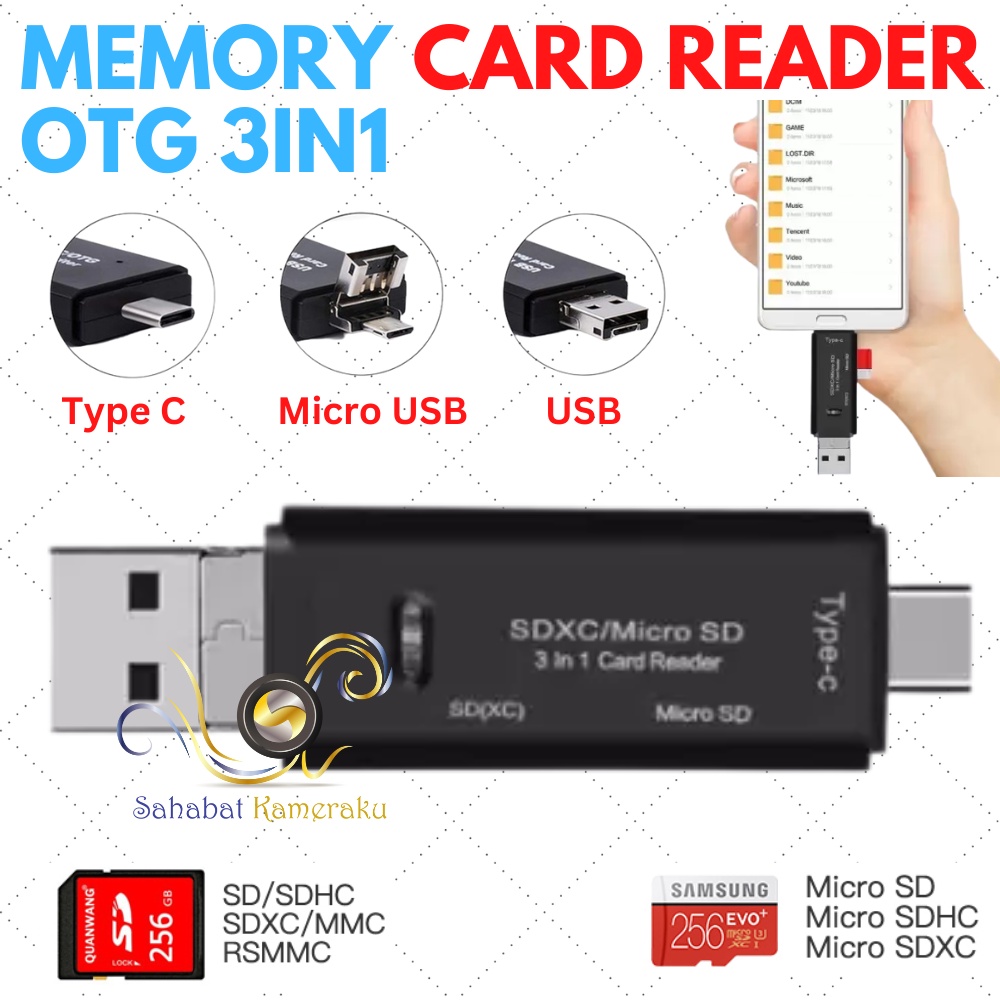 Jual Card Reader USB + OTG Micro & type C for SD & Micro SD Memory Card ...