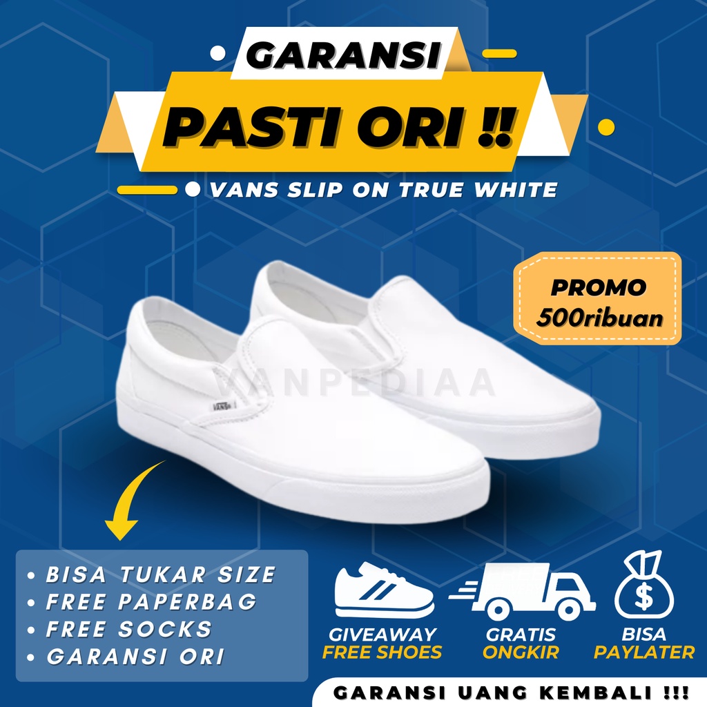 Vans Original Slip On True white Garansi Ori 100% Barcode Tembus