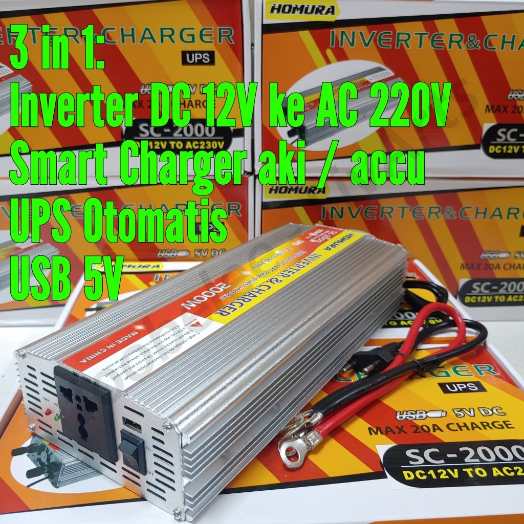 Jual Inverter 2000w 2000 watt plus Charger Aki 20a UPS Otomatis DC 12V