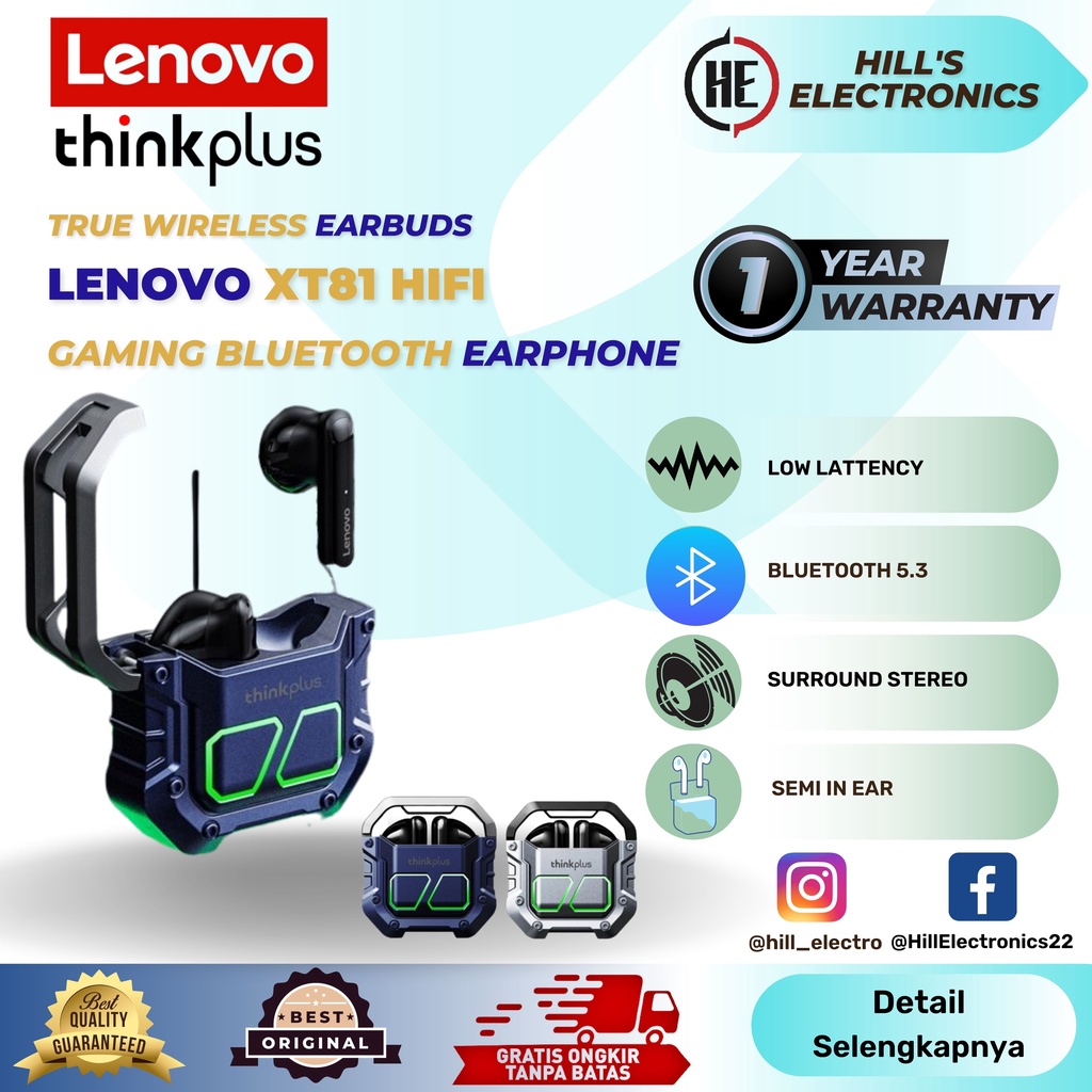 Jual Lenovo Xt81 Thinkplus Gaming Bluetooth Earphone Tws Latensi Rendah Hifi Suara Hd Biru 1630