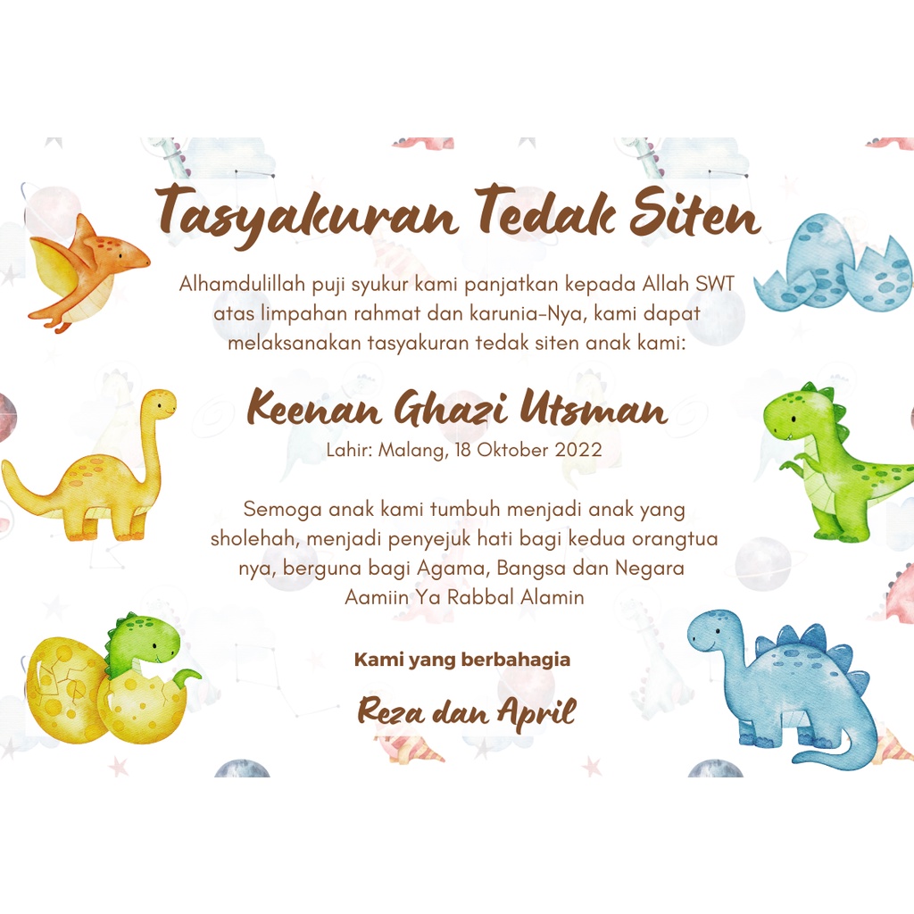 Jual Cetak Stiker Kartu Tasyakuran Tedak Siten Bayi Tasyakuran