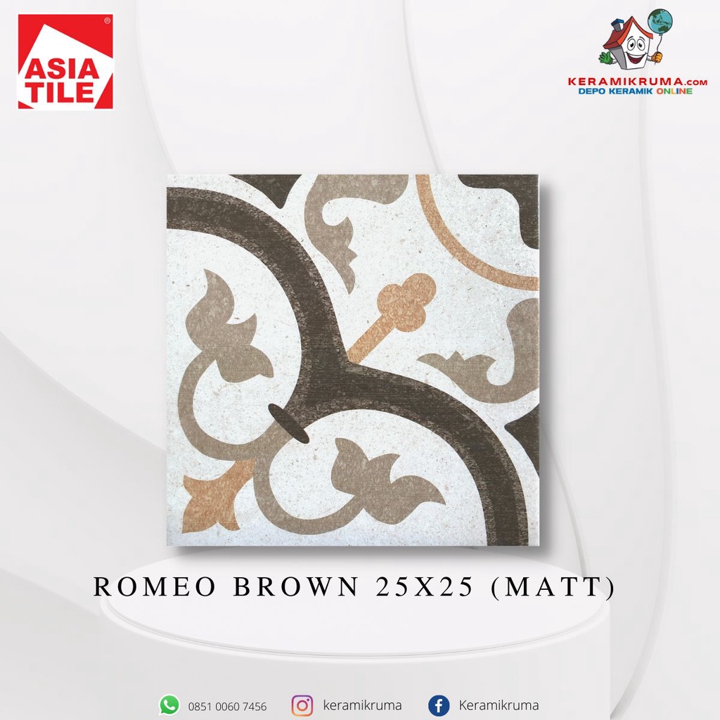 Jual Keramik Lantai Asia Tile 25x25 Romeo Brown Matt Satin Kasar