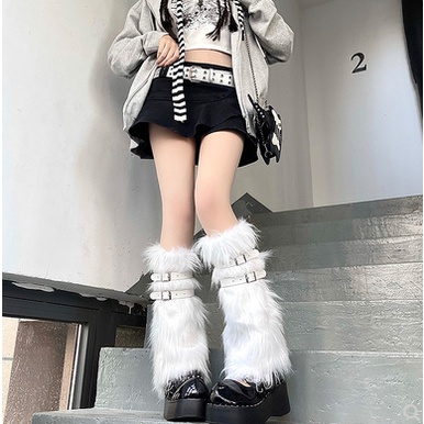 Jual Girl Harajuku Punk Black furry gothic Lolita furry Leg Warmer