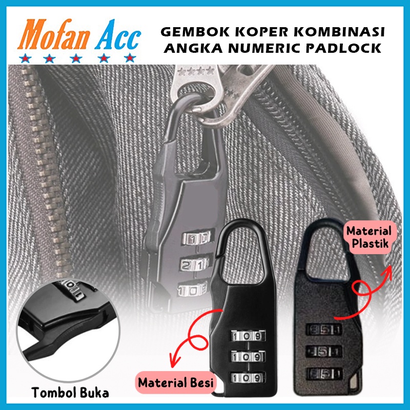 Jual Gembok Koper Kombinasi Angka Plastik Dan Besi / Pengunci Pengaman ...