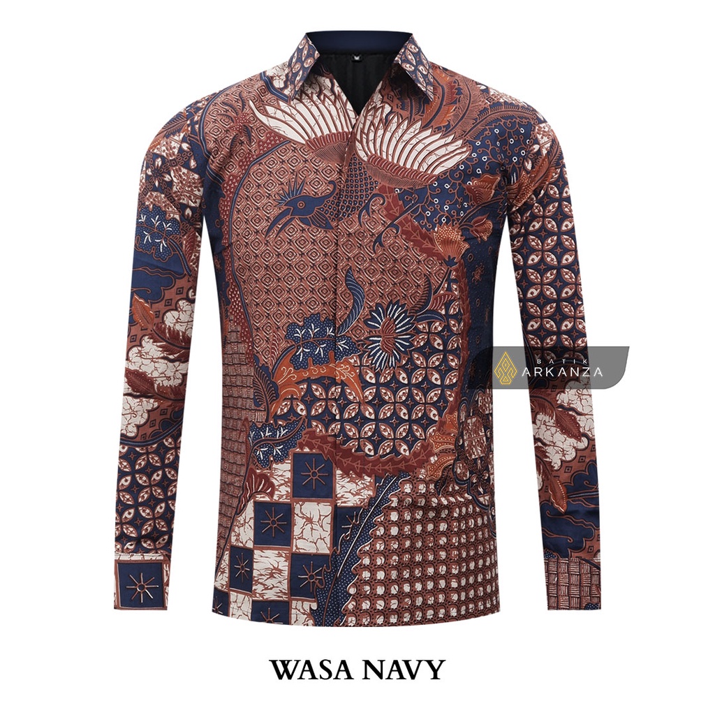 Jual BATIK ARKANZA Motif WASA NAVY Hem Atasan Kemeja Baju Batik Pria ...