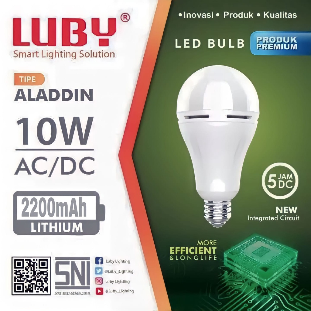 Jual Lampu LED Luby 10W Emergency Aladdin Putih AC/DC Rechargeable ...