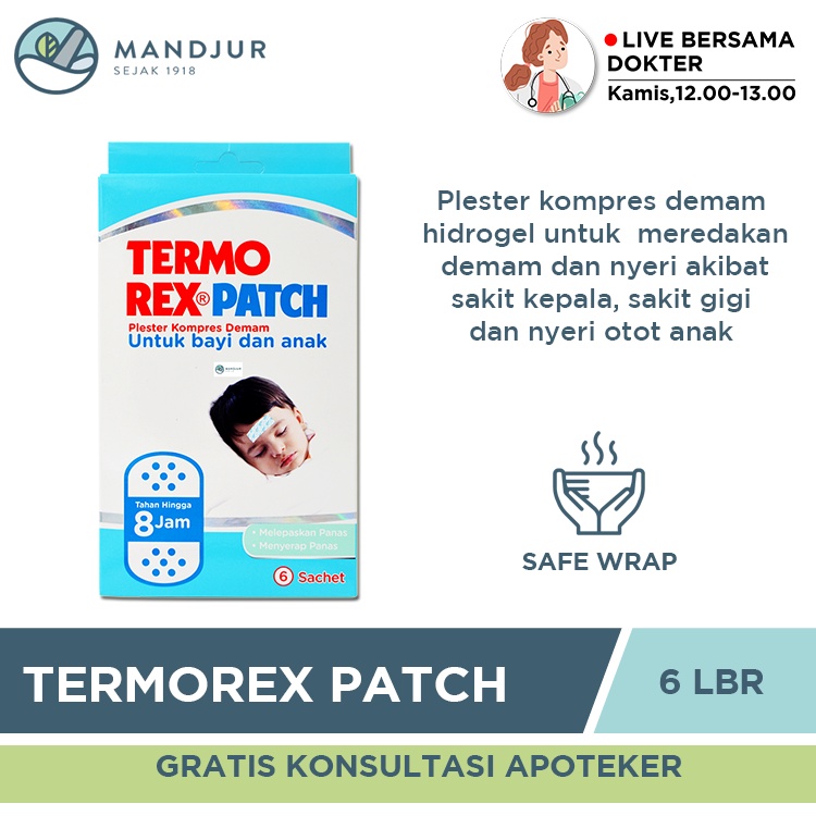 Jual Termorex Patch Isi 6 Lembar - Plester Hidrogel Kompres Demam Anak ...
