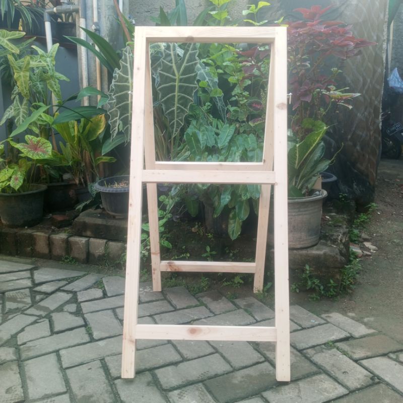 Jual rangka standing banner kayu dua sisi buat iklan/promo DLL | Shopee ...