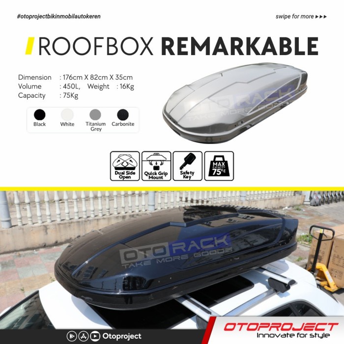 Jual Roofbox roof rack box otorack remarkable 450L bagasi atas mobil ...