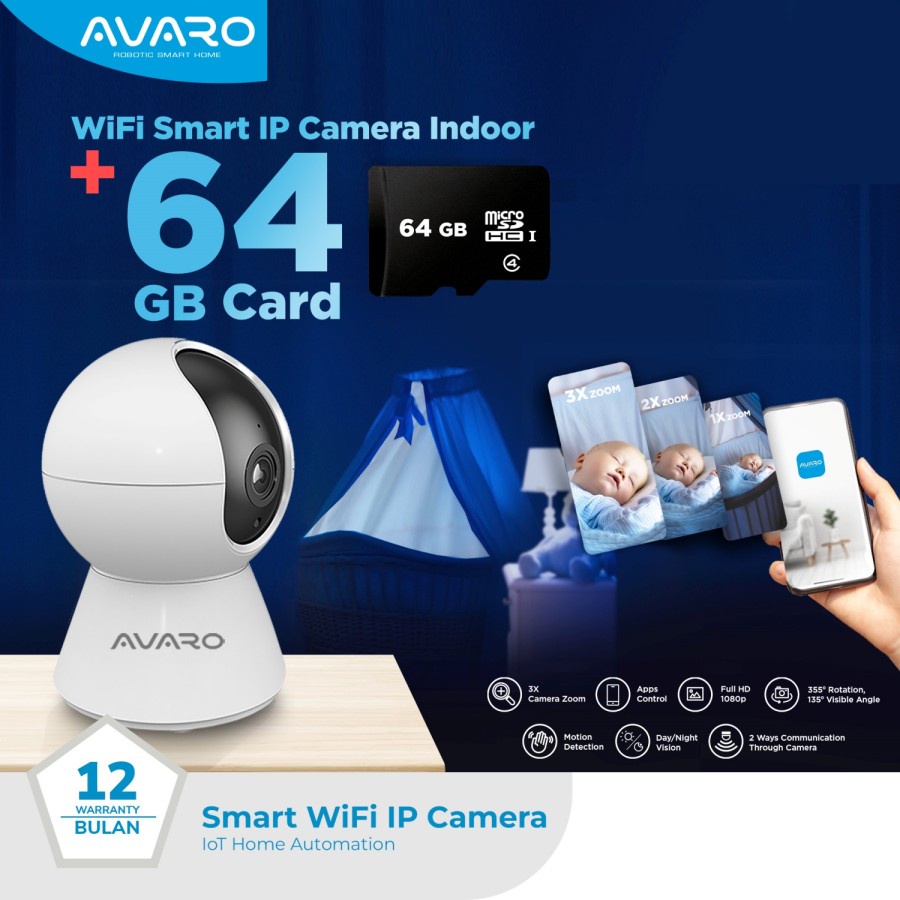 Jual AVARO Smart Indoor PTZ IP Camera SD Card CCTV Wifi IoT Home Automation IPCAM 64GB