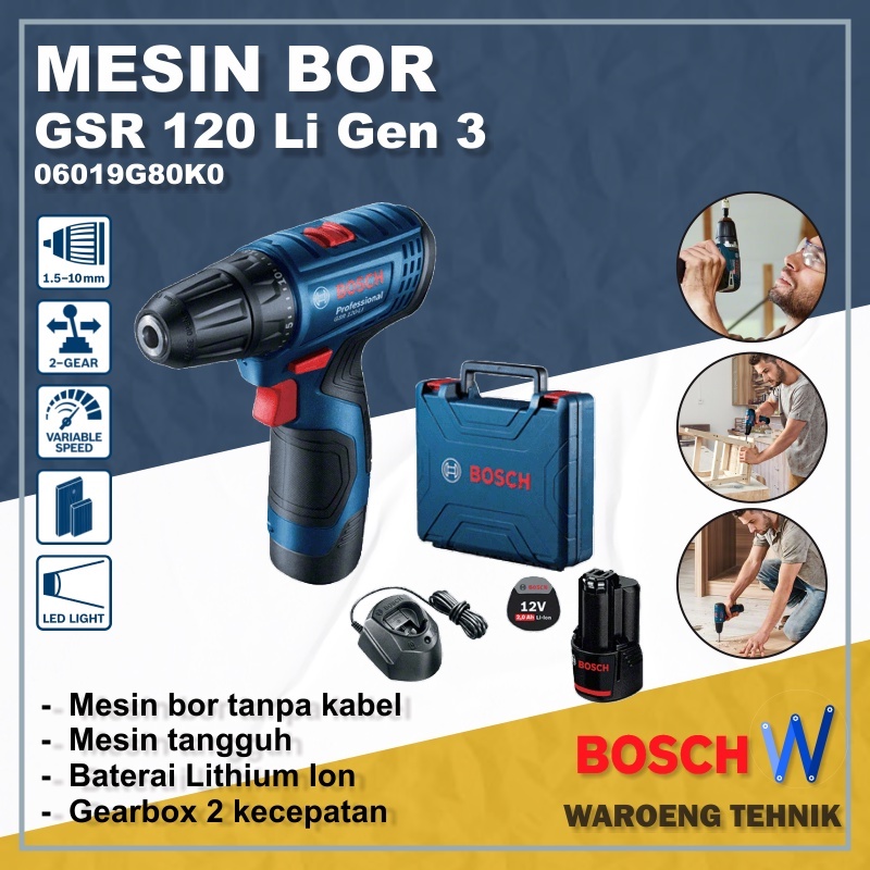 Mesin Bor Baterai BOSCH GSR 120-Li GEN [Cordless Drill Driver]