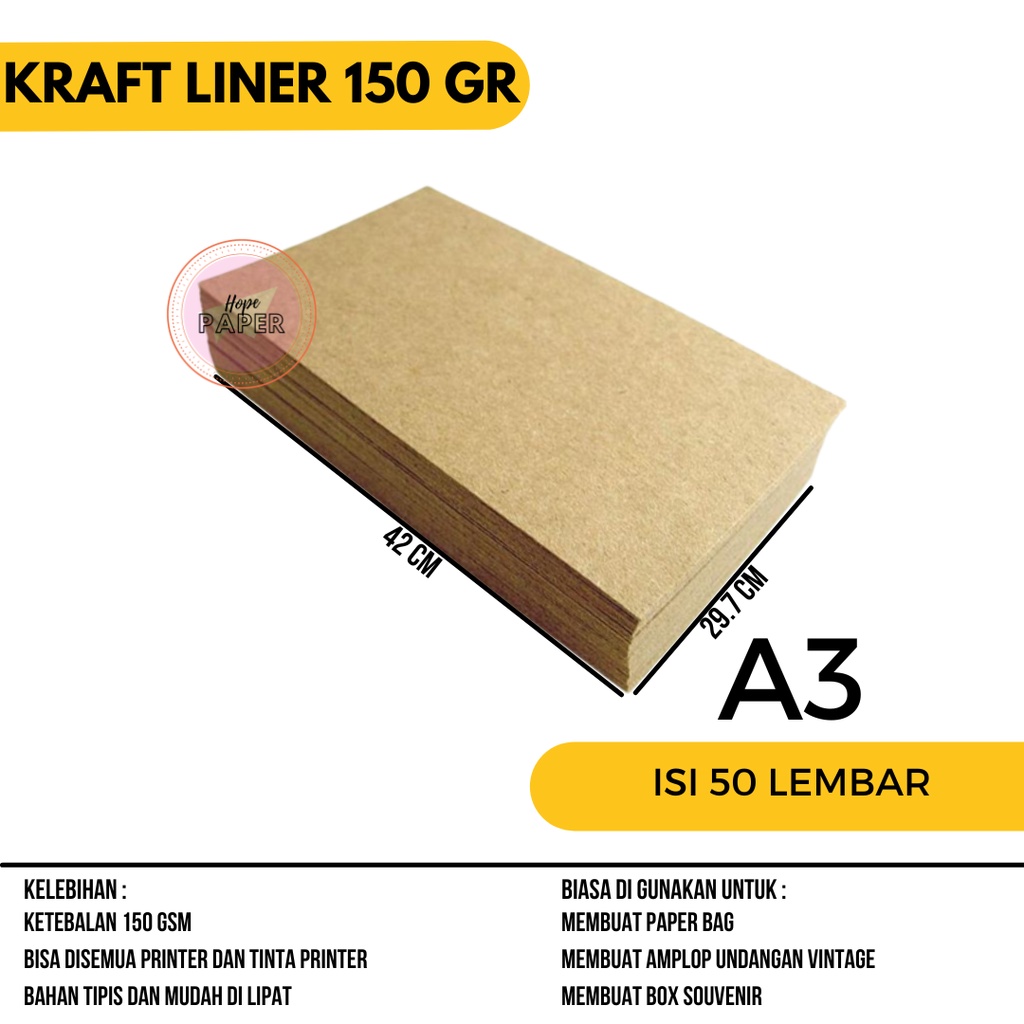 Jual Kertas Kraft A3 Liner 150 Gsm Isi 50 Lembar / Kertas Bahan Paper ...