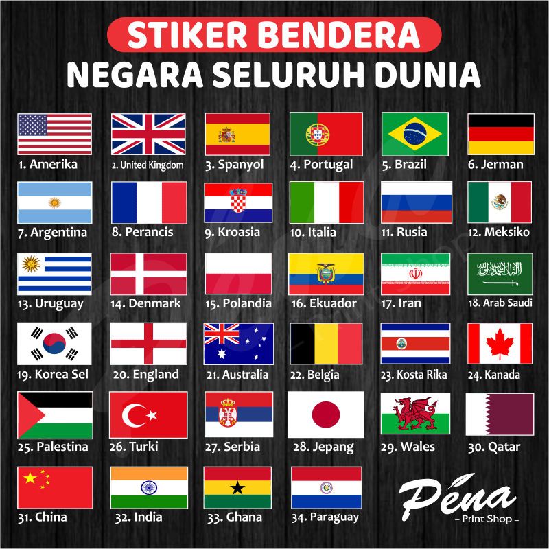Jual Stiker Bendera Negara Negara Dunia / Stiker Bendera Piala Dunia