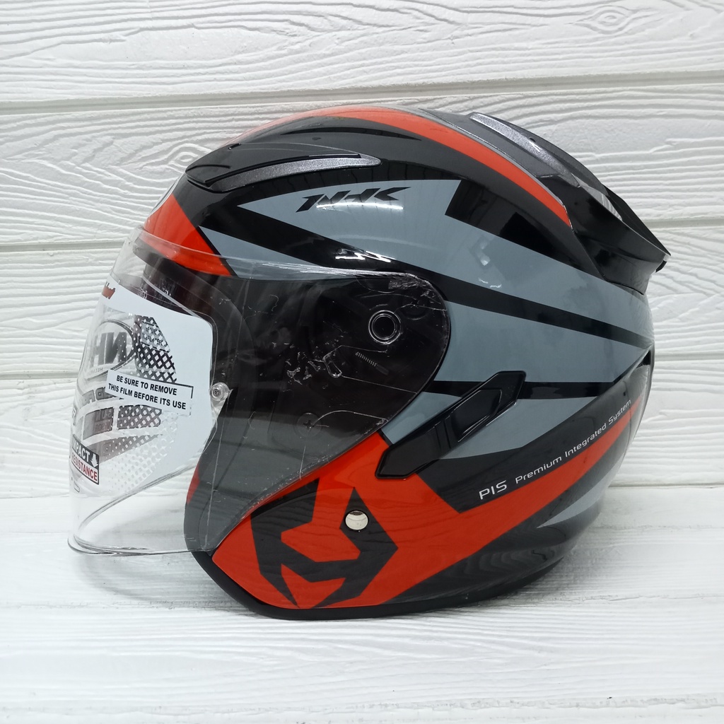 Jual HELM HALF FACE NHK R1 NHK R 1 MOTIF NEMA BLACK RED SILVER DOUBLE