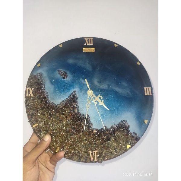 Jual 12" Deep Blue Ocean Epoxy Resin Clock | Shopee Indonesia