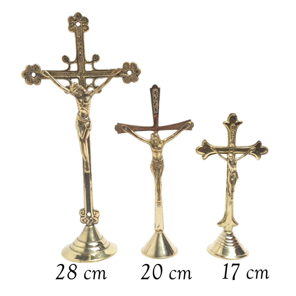 Jual Salib Duduk Yesus Kuningan 17 cm/Patung Salib Kuningan INRI/Salib ...