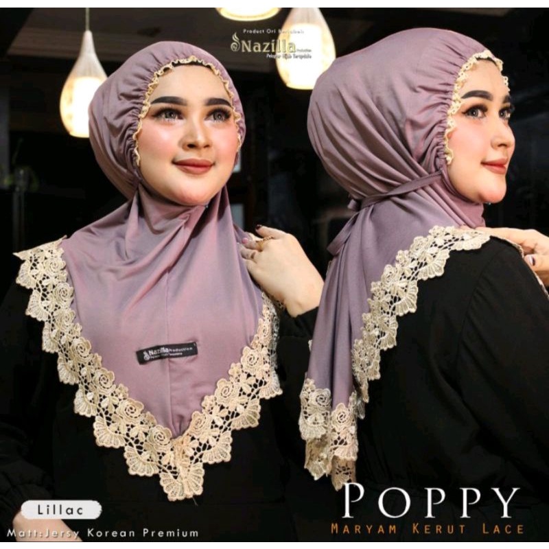 Jilbab Original Nazilla Bergo Poppy Renda kerut