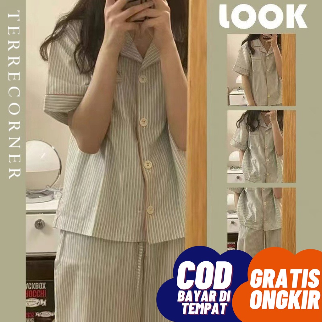 Jual PIYAMA KOREA BAJU TIDUR KOREA AESTHETIC BAJU TIDUR LENGAN PENDEK