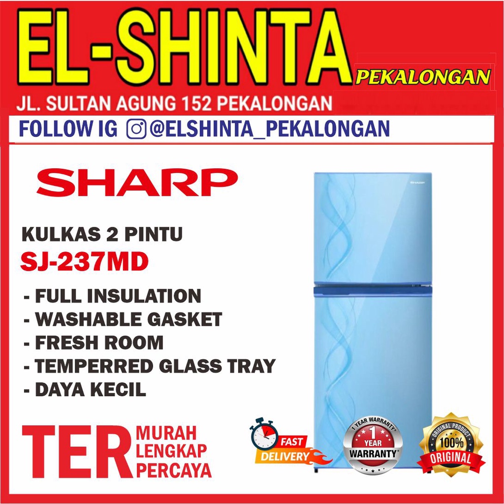 Jual KULKAS 2 PINTU SHARP SJ-237ND AS/AP/AB NO FROST | Shopee Indonesia