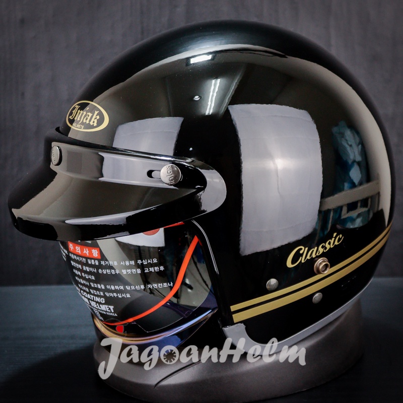 Jual HELM INJAK RETRO 06 LINE CLASSIC | BLACK GLOSSY | BOGO | Shopee ...