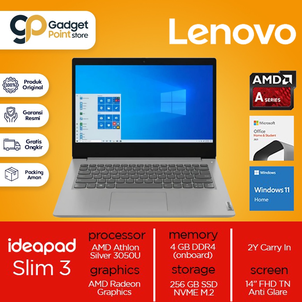 Jual Laptop Lenovo IdeaPad Slim 3 14ADA05 Athlon Silver 3050U 4GB 256GB ...