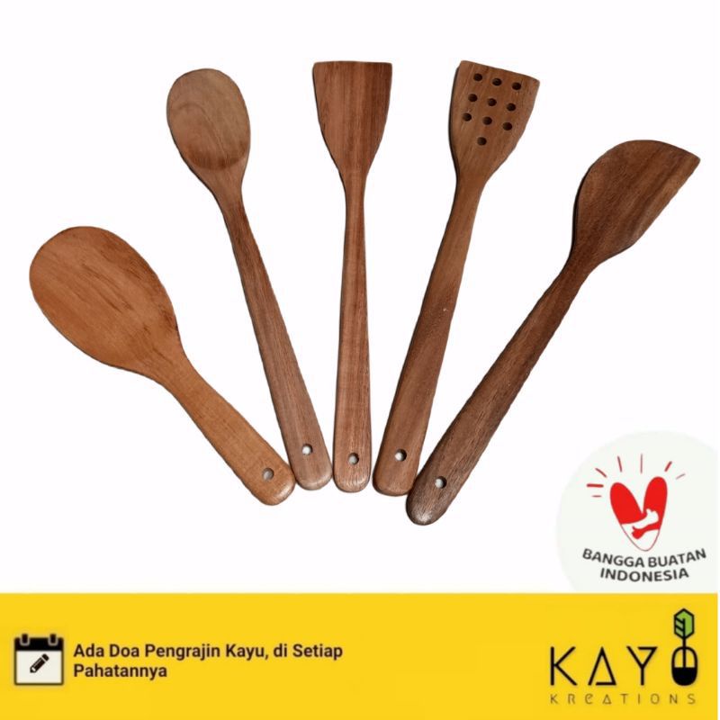 Jual Sutil Solet Spatula Sendok Sayur Centong Kayu Set Isi Kayu