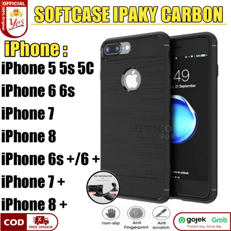 Jual iPhone 5s 5c 6s Plus SE 2020 Softcase ipaky Carbon
