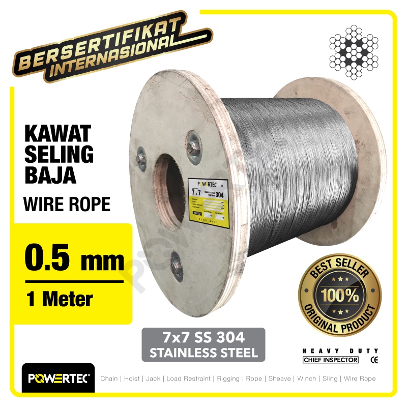 Jual POWERTEC Wire Rope / Kawat Seling Baja 7x7 SS 304 0.5mm - 1 Meter ...