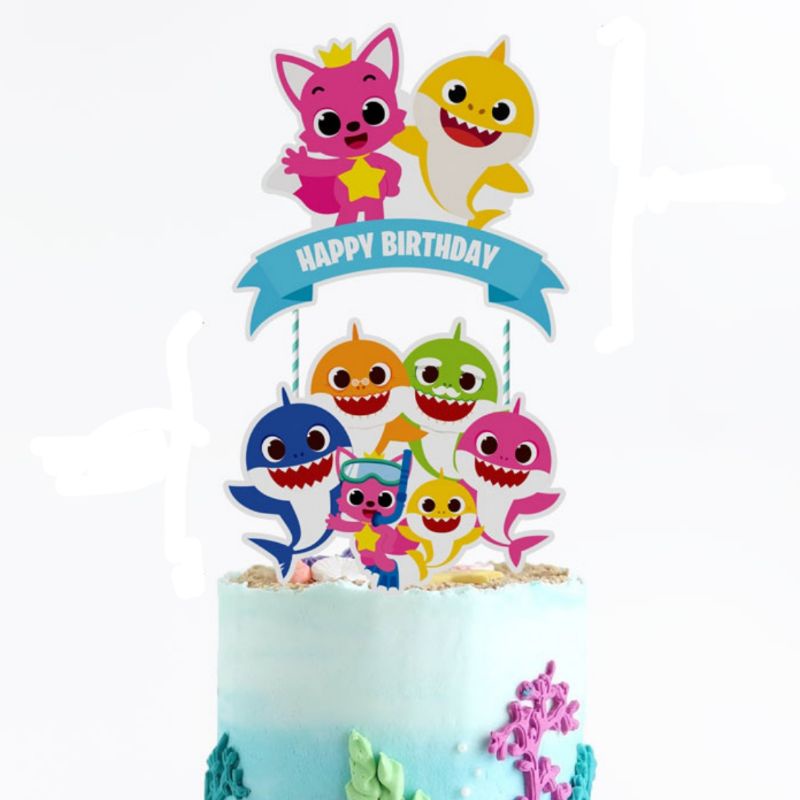 Jual Cake Topper BABY SHARK hiasan kue Happy Birthday dekorasi kue cake