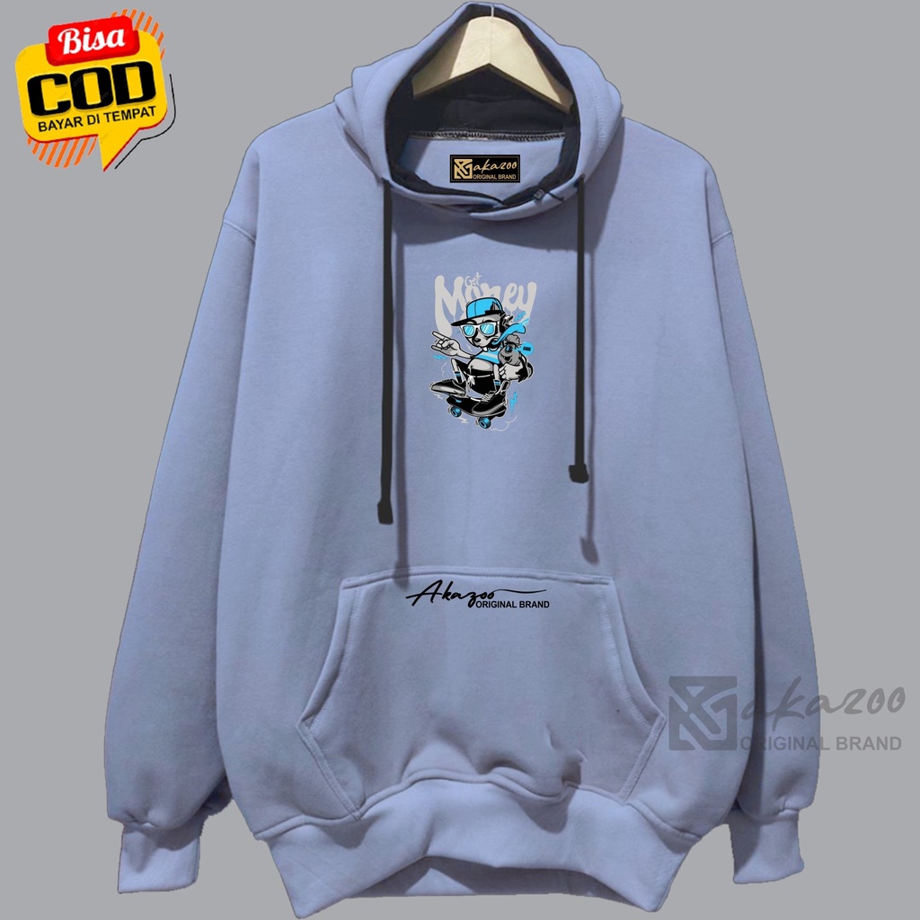 hoody pria distro tebal 100% akazoo warna denim GET MONEY sweater pria  dewasa terbaru tebal 2022