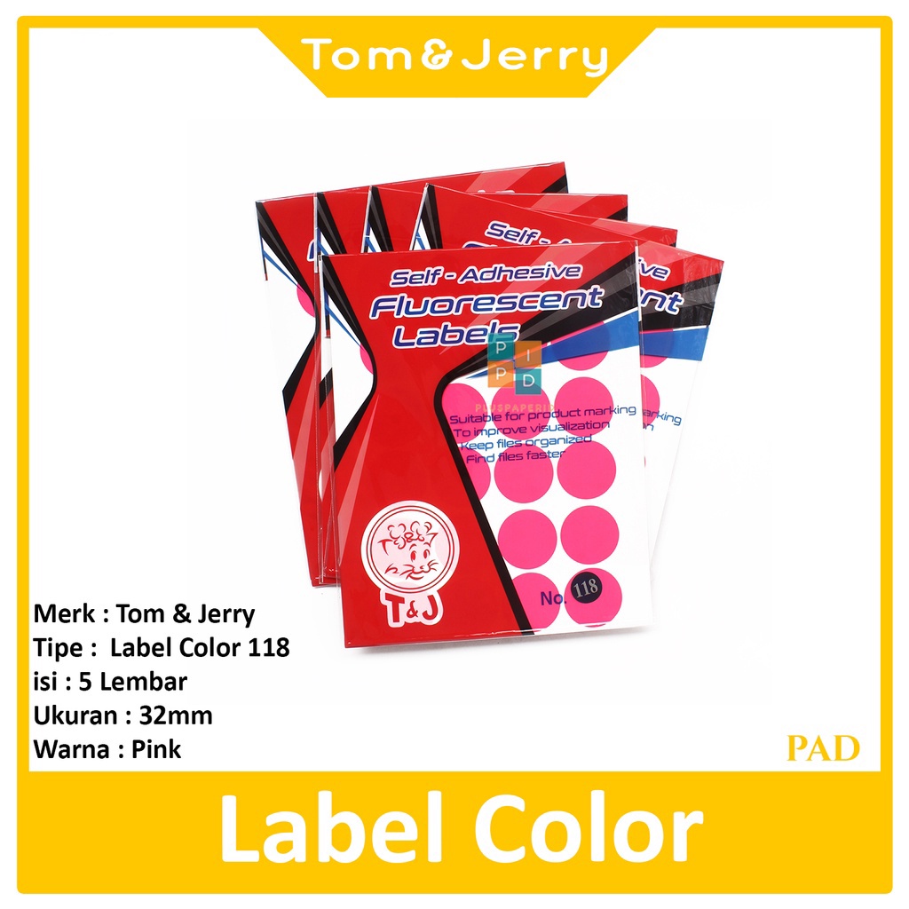 Jual Tom & Jerry - Color Dot Labels 118 Merah Muda | Shopee Indonesia