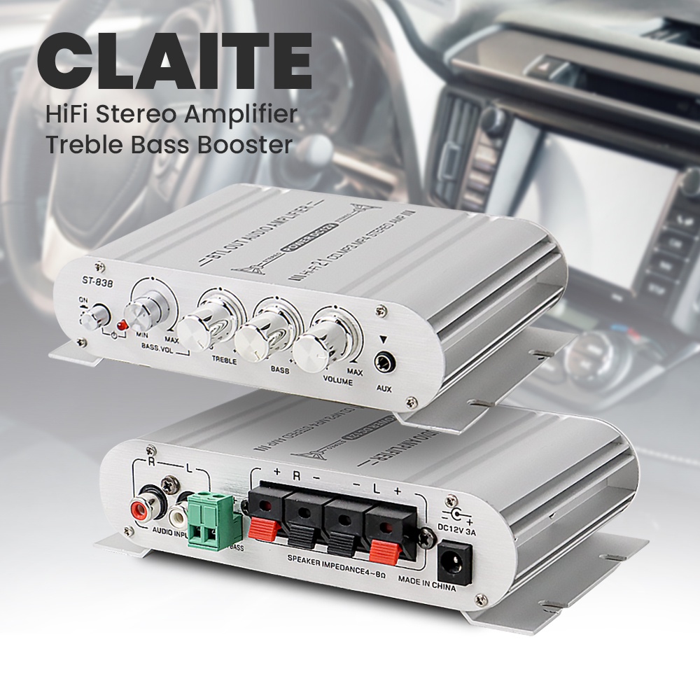 Jual HiFi Stereo Amplifier Treble Bass Booster - ST-838 - Silver/Black ...
