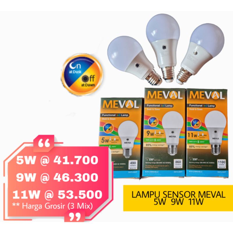 Jual LAMPU SENSOR CAHAYA MEVAL PUTIH 5W 9W 11W | Shopee Indonesia