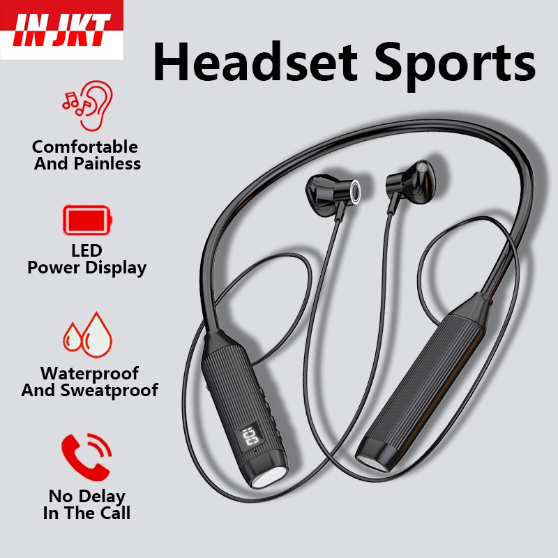 Jual IN JKT(COD)Headset Bluetooth Sports Neck Mounted LED Display