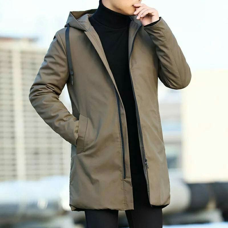 Jaket Pria Mantel Tebal Long Coat Bahan Drill Dakron foto 2