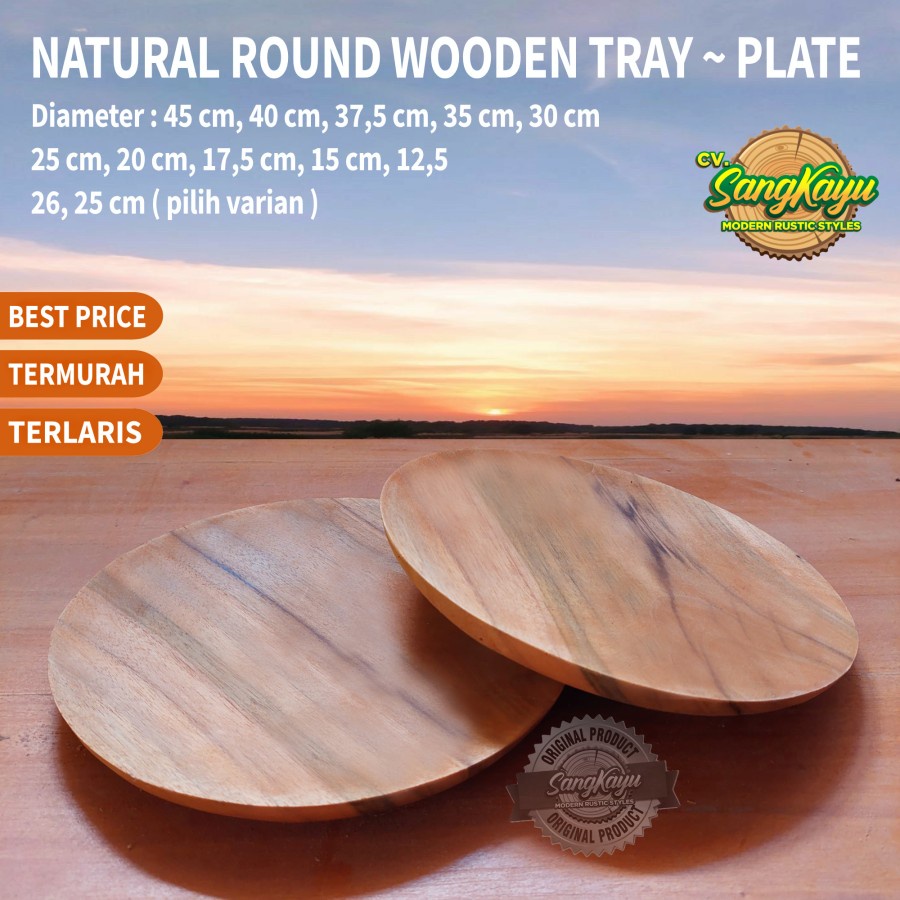 Jual Nampan Bulat Kayu Piring Saji Kayu Besar Bulat Wooden Tray Plate