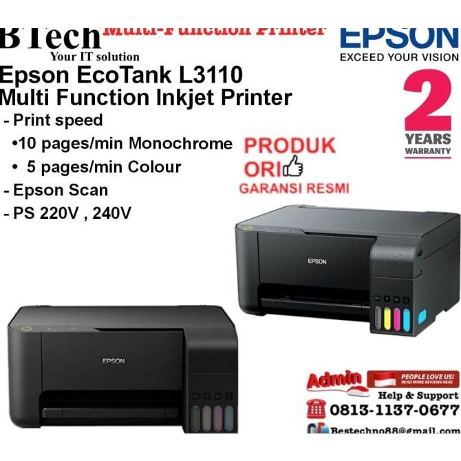 Jual Epson Ecotank L3110 MultiFunction Inkjet Printer Shopee Indonesia