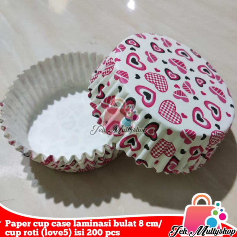 Jual paper cup case laminasi bulat 8 cm/ cup roti (love5) isi 200 pcs ...