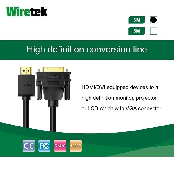 Kabel HDMI to DVI-D 24+1 Dual Link 3 meter WIRETEK