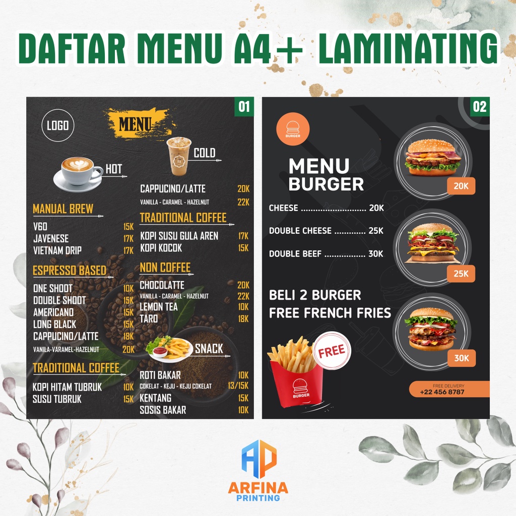 Jual Cetak Daftar Menu A4 + Laminating / Menu Warung / Menu Resto ...