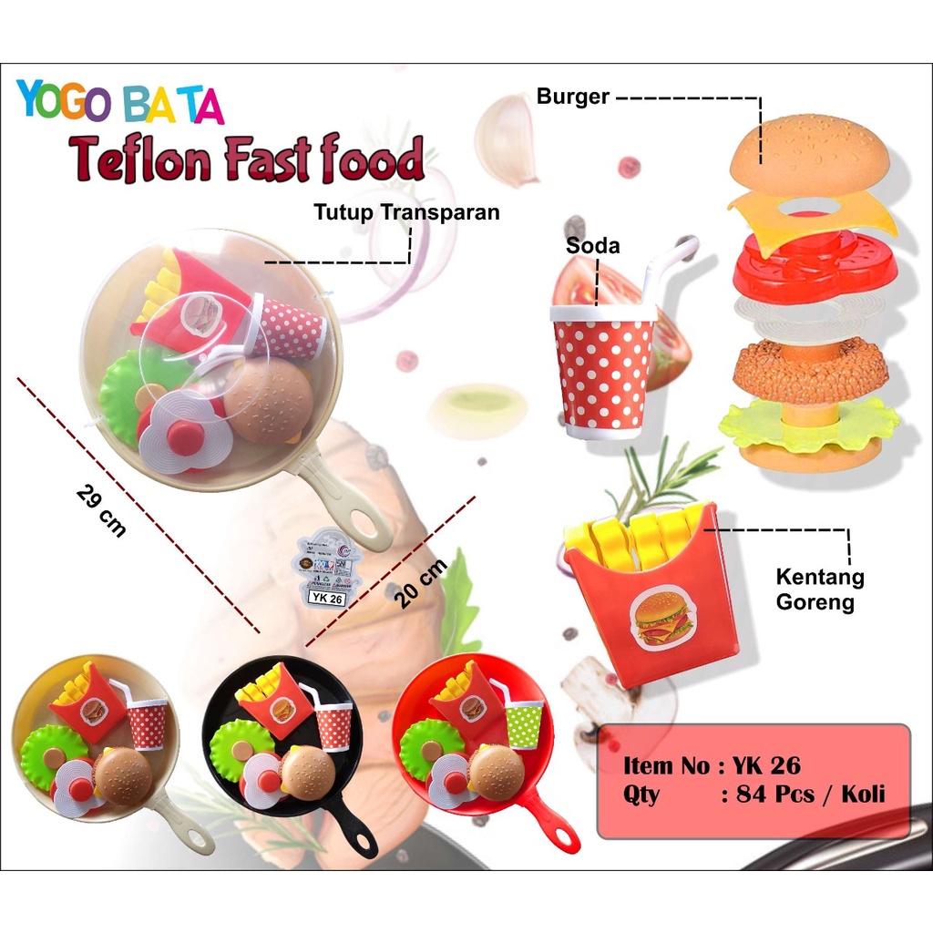 Jual YK 26 MAINAN ANAK TEFLON FAST FOOD TUTUP TRANSPARANT ADA BURGER ...