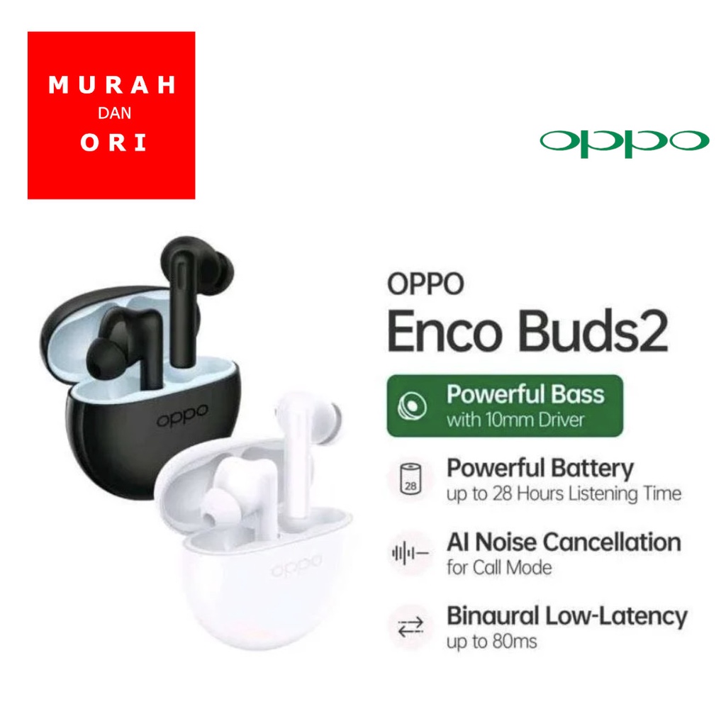 Jual [NEW!] OPPO Enco Buds2 [Powerful Bass, Battery up to 28 Hours  Listening Time, AI Noise Cancellation, Binaural Low-Latency]