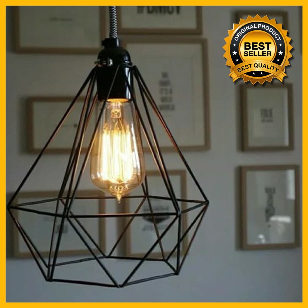 Jual LAMPU GANTUNG DEKORASI DIAMOND BOHLAM PENDANT CAGE CAFE MINIMALIS