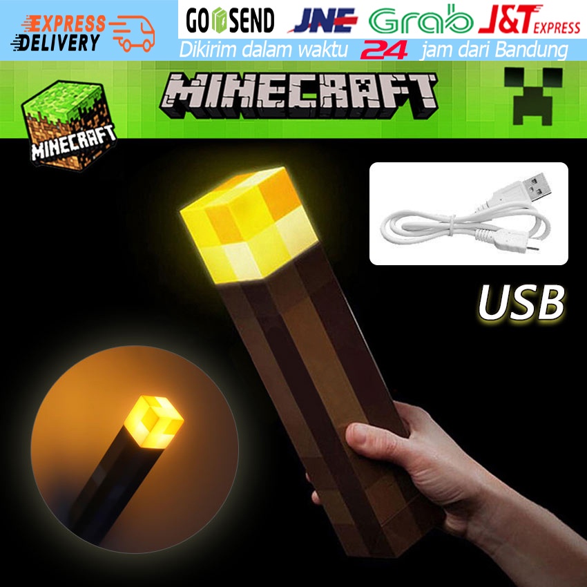 Jual Rechargeable Minecraft 28CM Light Up Torch High Brightness LED Hand Held Mine Craft Senter