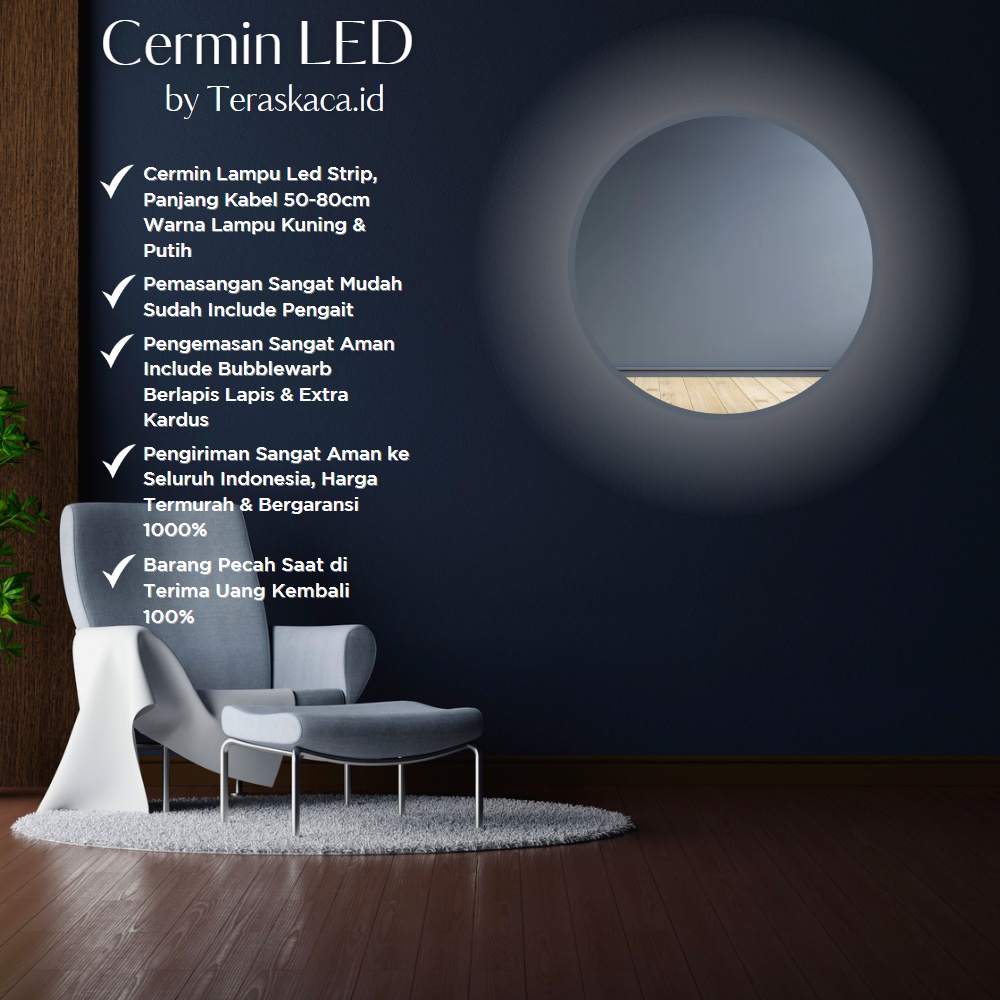 Jual Cermin Bulat LED Besar | Diameter 50cm & 60cm | Kaca Cermin Lampu ...