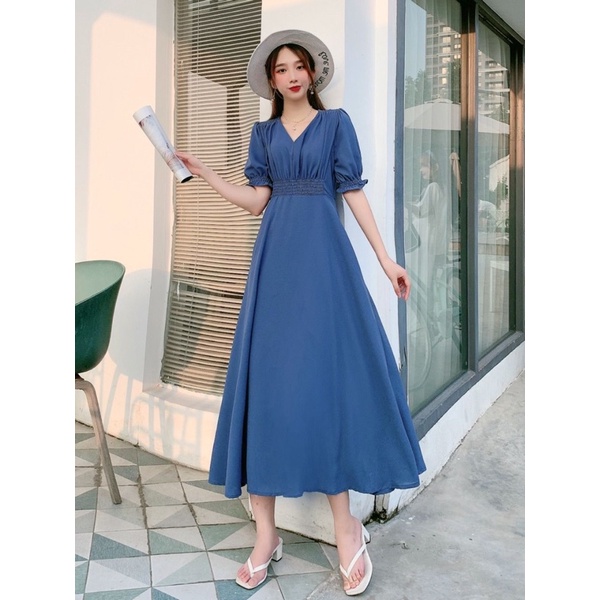 Jual Nari Dress Korean Simple Basic Summer Casual Midi Polos Gaun