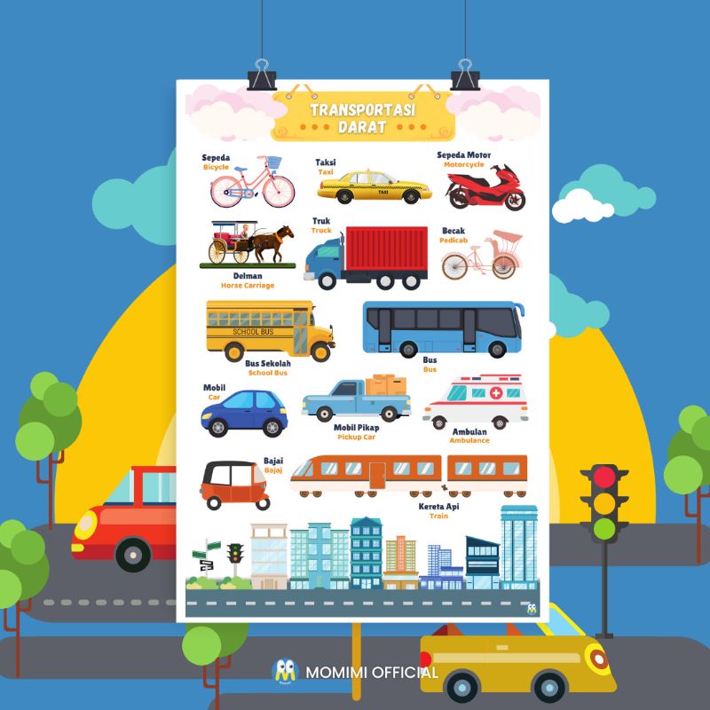 Jual Poster Edukasi Macam-macam Kendaraan Darat Poster Belajar Anak