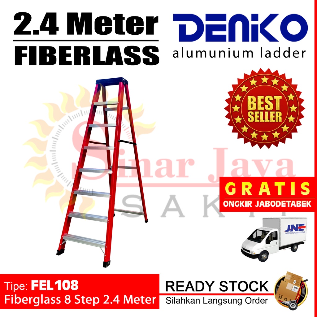 Jual Tangga Lipat Fiberglass 2.4 Meter Denko FEL108 | Tangga Lipat Anti