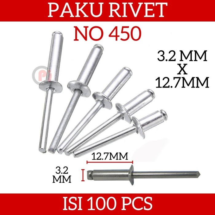 Jual Isi 100 Pcs Paku Tembak Blind Rivet Ripet No 450 Ukuran 3.2 x 12 ...
